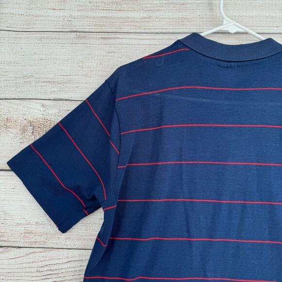 Vintage 80's Disney Mickey Mouse Striped Polo Shirt Men's Large Navy Blue/Red - Picture 7 of 11